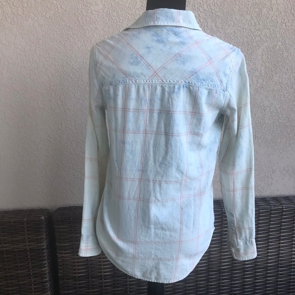 Aeropostale Bleached Plaid Chambray Button Shirt - Picture 2 of 5